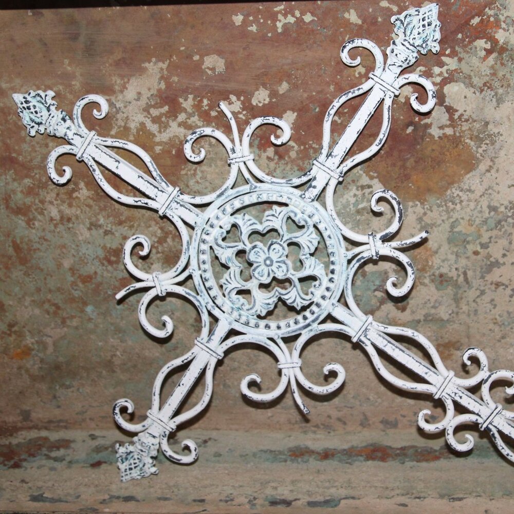 Chippy Grungy Distressed & Aged White Cast Iron Wall Decor Cross